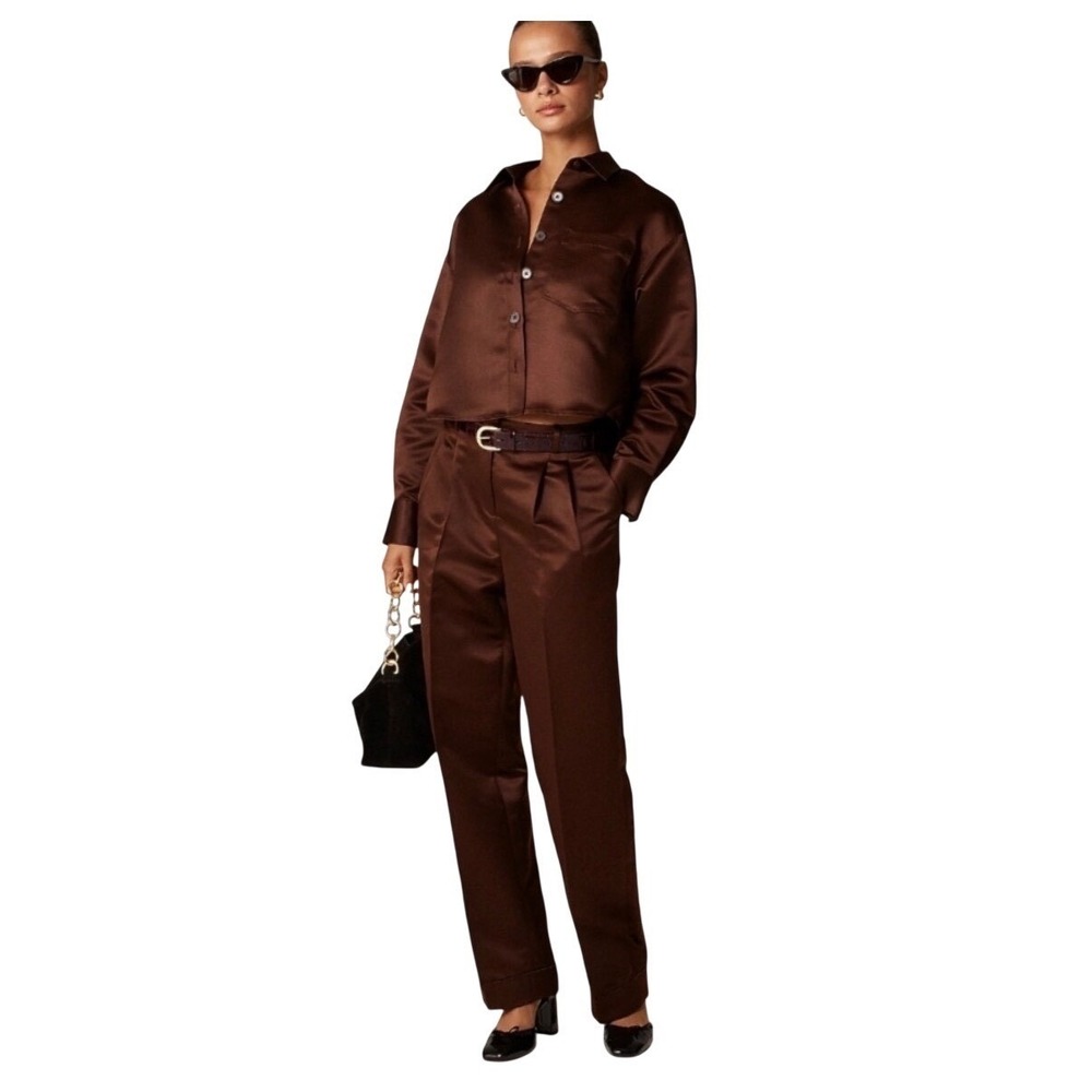 J. CREW Wide-leg pleated pant in duchesse satin brown - Picture 3 of 9